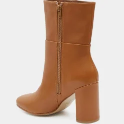 Bottines en Cuir à talon haut et clous camel - Talon 9 cm