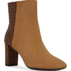 Bottines en Cuir & Velours de Cuir Pheby 80 cognac - Talon 8 cm