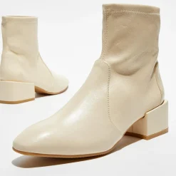 Bottines en Cuir Accordion vanille - Talon 5 cm