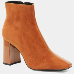 Bottines en Cuir bi-matière à bout carré orange brique - Talon 9 cm