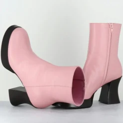 Bottines en Cuir blau roses - Talon : 7.5cm