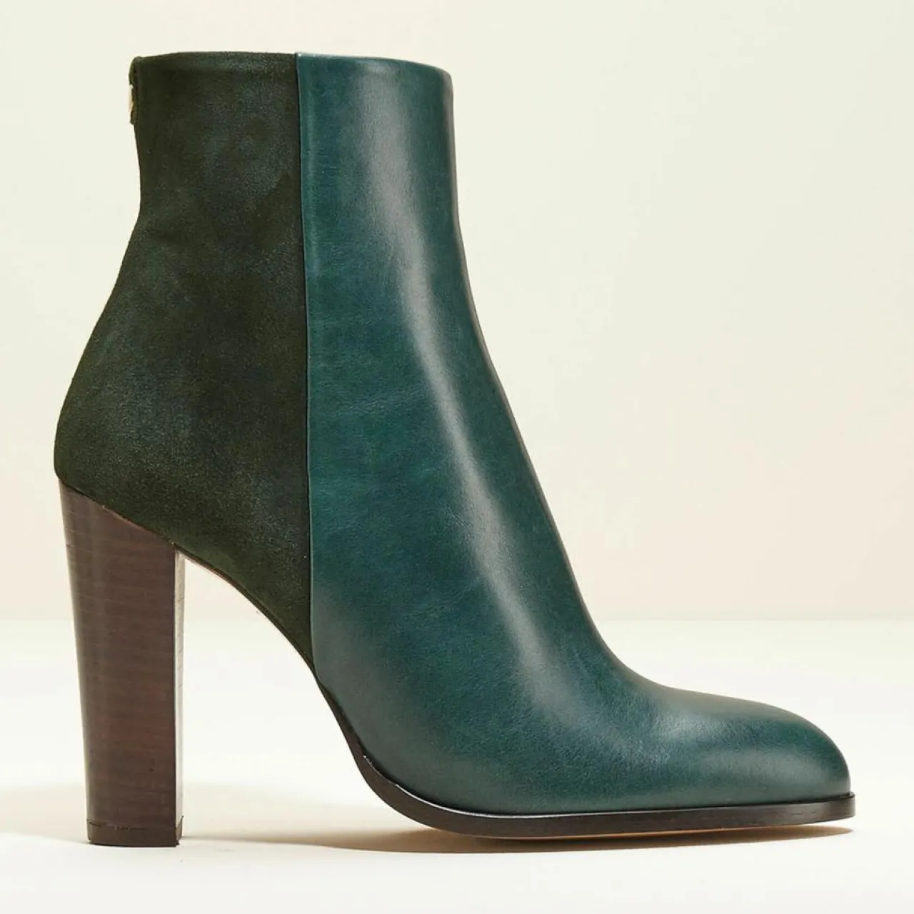 Bottines en Cuir et Velours de Cuir Cecillia forêt - Talon 11 cm