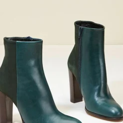 Bottines en Cuir et Velours de Cuir Cecillia forêt - Talon 11 cm