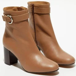 Bottines en Cuir Julia camel - Talon 7,5 cm