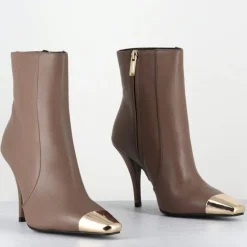 Bottines en Cuir mecha grège - Talon : 9.5cm