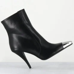 Bottines en Cuir mecha noires - Talon : 9.5cm