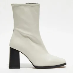 Bottines en Cuir Nicole bicolore noir/beige - Talon 8,5 cm