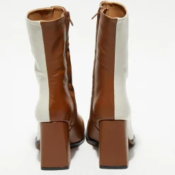 Bottines en Cuir Nicole bicolore beige/camel - Talon 8,5 cm