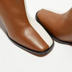 Bottines en Cuir Nicole bicolore beige/camel - Talon 8,5 cm