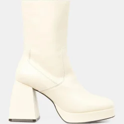 Bottines en Cuir plateforme beiges - Talon 9 cm