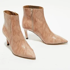 Bottines en Cuir python Suzanne rose/marron - Talon 7 cm