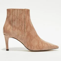 Bottines en Cuir python Suzanne rose/marron - Talon 7 cm