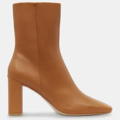 Bottines en Cuir talon bout carré camel - Talon 7 cm