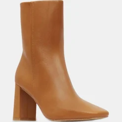 Bottines en Cuir talon bout carré camel - Talon 7 cm