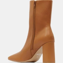 Bottines en Cuir talon bout carré camel - Talon 7 cm