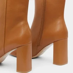 Bottines en Cuir talon bout carré camel - Talon 7 cm