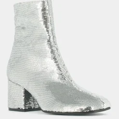 Bottines en Sequins Darlene Bis argentées - Talon 6.5 cm
