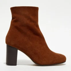 Bottines en Velours de Cuir Ginny camel - Talon 7,5 cm