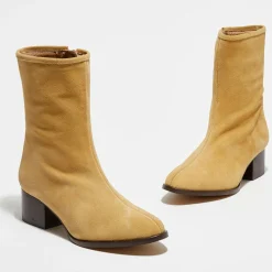Bottines en Velours de Cuir Amelia beiges