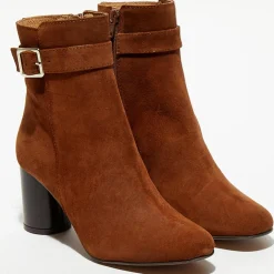 Bottines en Velours de Cuir Pia camel - Talon 7,5 cm