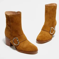 Bottines en Velours de Cuir Laly camel - Talon 6 cm