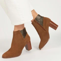 Bottines en Velours de Cuir Molly cognac - Talon 5,5 cm