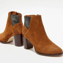 Bottines en Velours de Cuir Molly cognac - Talon 5,5 cm