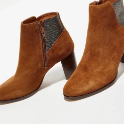 Bottines en Velours de Cuir Molly cognac - Talon 5,5 cm