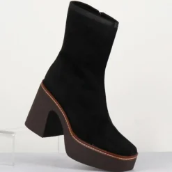 Bottines en Velours de Cuir Carla noires - Talon 9 cm