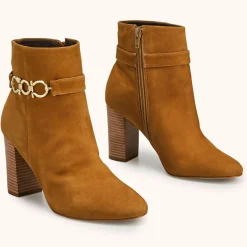 Bottines en Velours de Cuir Reina tabac - Talon 8 cm