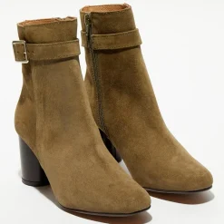 Bottines en Velours de Cuir Pia kaki - Talon 7,5 cm