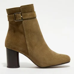 Bottines en Velours de Cuir Pia kaki - Talon 7,5 cm