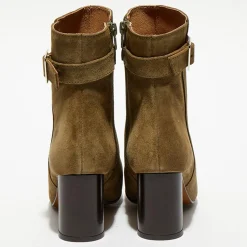 Bottines en Velours de Cuir Pia kaki - Talon 7,5 cm