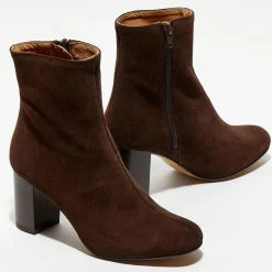 Bottines en Velours de Cuir Ginny marron - Talon 7,5 cm
