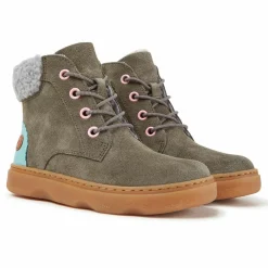 Bottines fourrées en Velours de Cuir Kido vert foncé