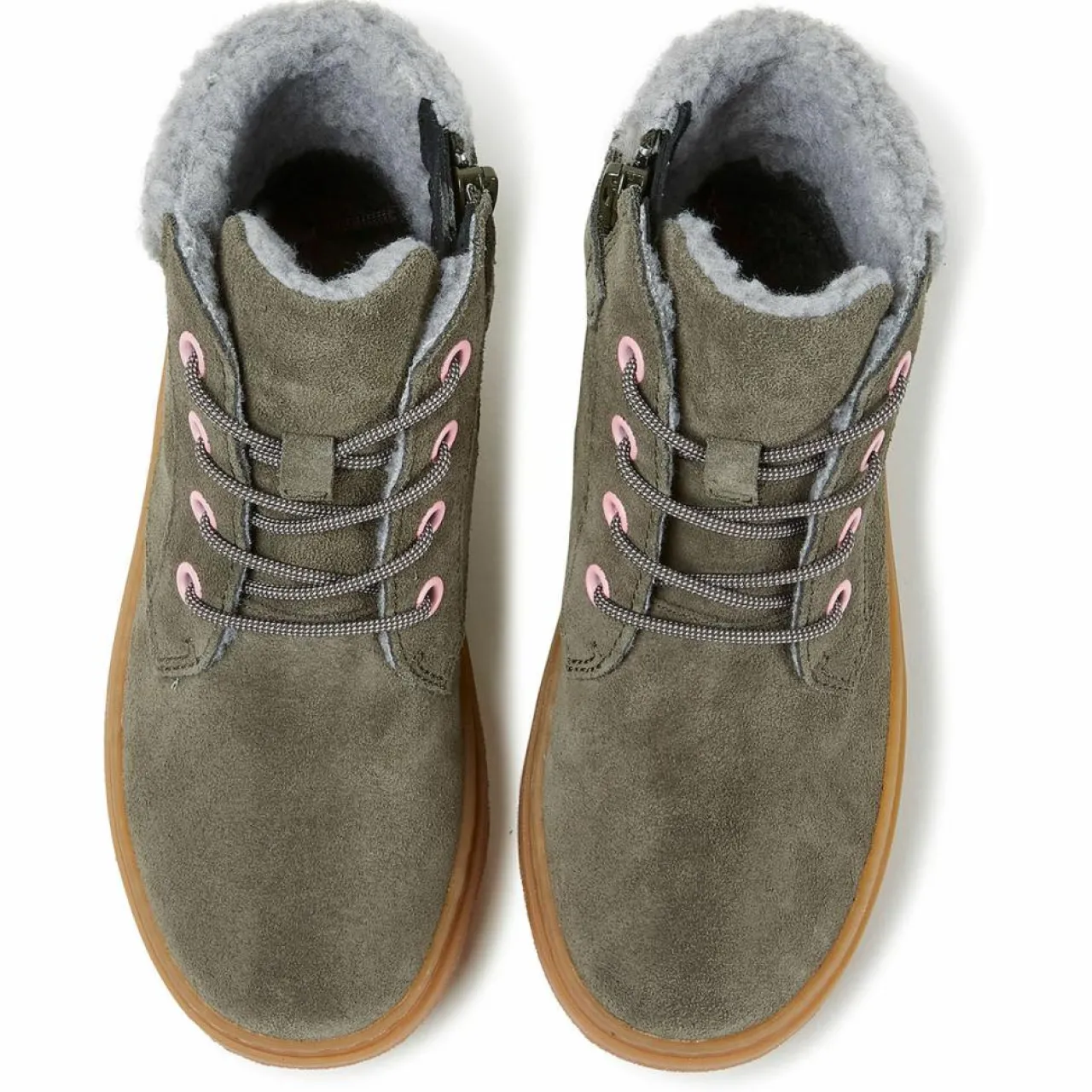 Bottines fourrées en Velours de Cuir Kido vert foncé