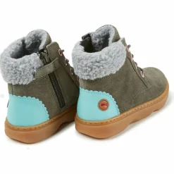 Bottines fourrées en Velours de Cuir Kido vert foncé