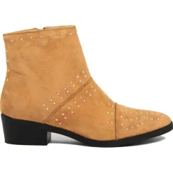 Bottines plates en Velours de Cuir Eleonore curry