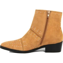 Bottines plates en Velours de Cuir Eleonore curry