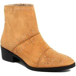 Bottines plates en Velours de Cuir Eleonore curry
