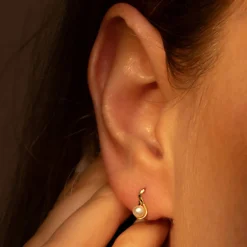 Boucles d'oreilles Goutte Perlée perle blanche or jaune