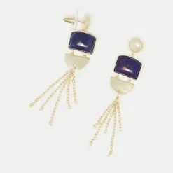 Boucles d'oreilles Peryne Lapis en Laiton doré