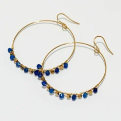 Boucles d'Oreilles Roberta Jade bleu en laiton doré