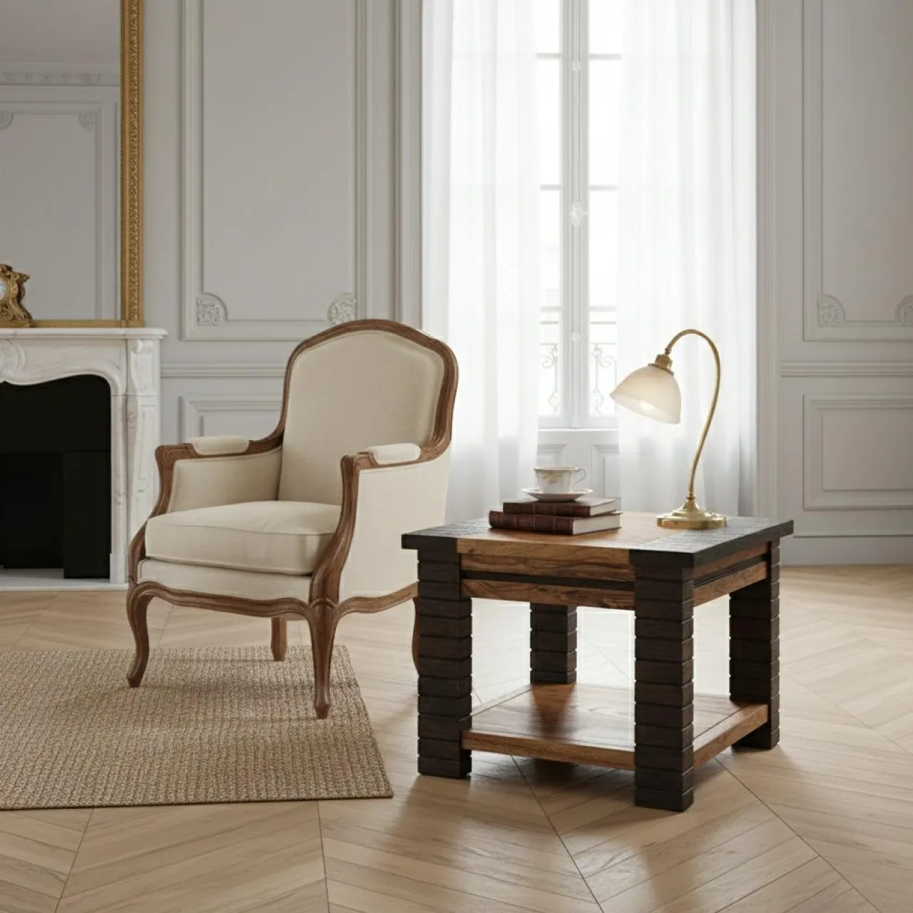 Bout de canapé Bois Massif Acacia Moon Marron - 50x50x40 cm