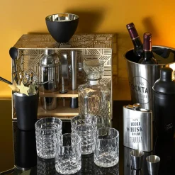 Bouteille whisky et 4 verres transparente - 9x9x24 cm