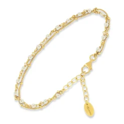 Bracelet double chaîne en Argent doré & Pierre de Lune blanche