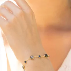 Bracelet Neela Labradorite & Jade en laiton doré