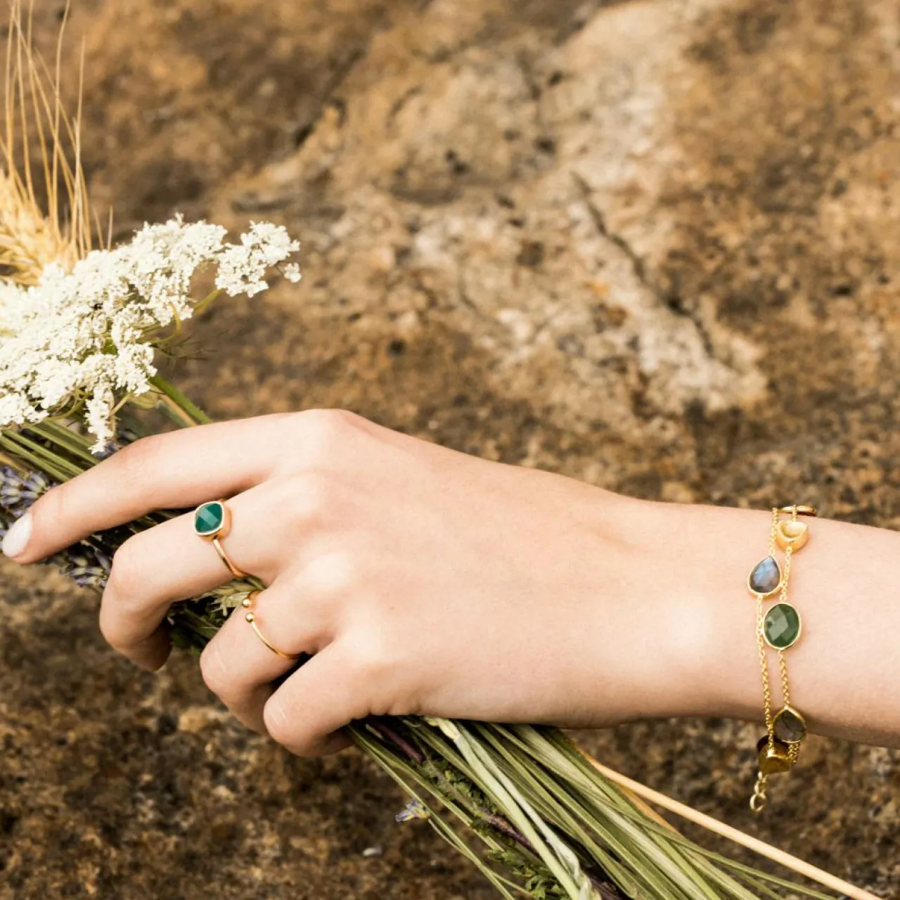 Bracelet Théa Labradorite & Aventurine en laiton doré