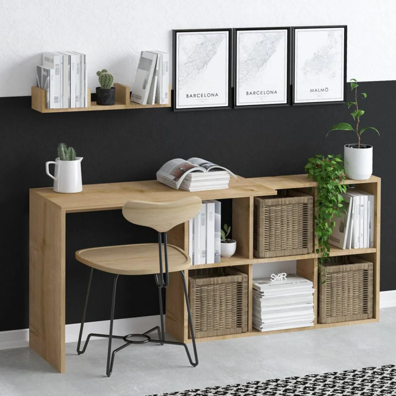 Bureau + etagère blake chêne - 74x145x45 cm