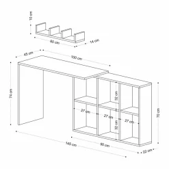 Bureau + etagère blake chêne - 74x145x45 cm